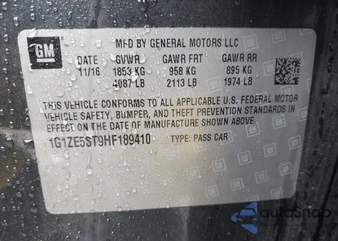 2017 Chevrolet Malibu 1Lt из США, поврежденный, VIN 1G1ZE5ST9HF189410